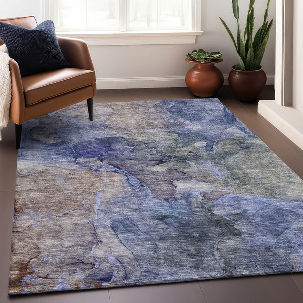 HomeRoots 9' X 12' Abstract Area Rug in Blue Beige Taupe - Washable, UV-Protected, Pet-Friendly Design! 656315
