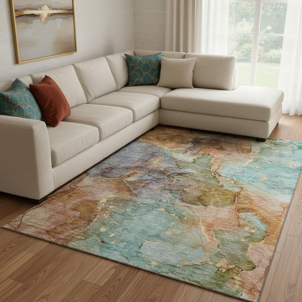 HomeRoots 8' X 10' Coral Blue & Purple Abstract Washable Area Rug - UV Protected, Stain-Resistant Comfort 656320