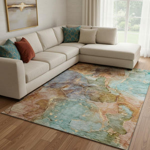 HomeRoots 8' X 10' Coral Blue & Purple Abstract Washable Area Rug - UV Protected, Stain-Resistant Comfort 656320