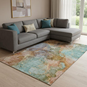HomeRoots 9' X 12' Coral Blue & Purple Abstract Area Rug - Washable, UV Protected, Stain Resistant, Stylish Home Decor 656321