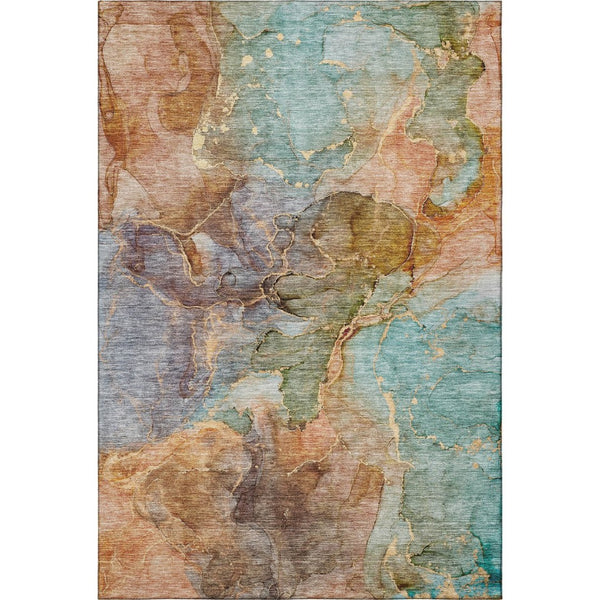 HomeRoots 9' X 12' Coral Blue & Purple Abstract Area Rug - Washable, UV Protected, Stain Resistant, Stylish Home Decor 656321