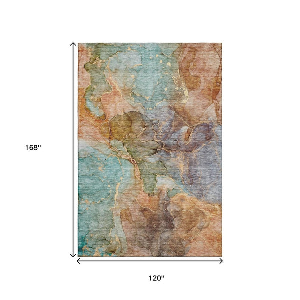 HomeRoots 10' X 14' Coral Blue & Purple Abstract Area Rug - Washable, UV Protected, Stylish & Durable Design 656322