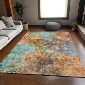 HomeRoots 10' X 14' Coral Blue & Purple Abstract Area Rug - Washable, UV Protected, Stylish & Durable Design 656322