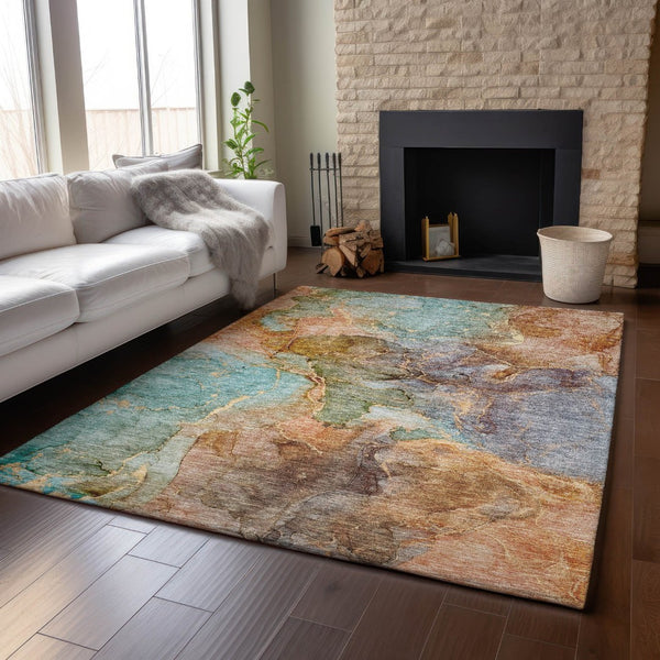 HomeRoots 10' X 14' Coral Blue & Purple Abstract Area Rug - Washable, UV Protected, Stylish & Durable Design 656322