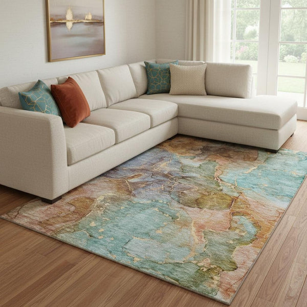HomeRoots 10' X 14' Coral Blue & Purple Abstract Area Rug - Washable, UV Protected, Stylish & Durable Design 656322