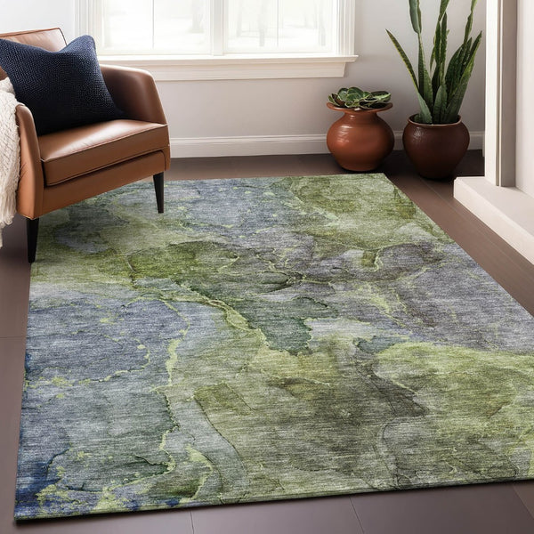 HomeRoots 5' X 8' Olive Green & Gray Abstract Area Rug - Washable, UV Protected, Stylish & Durable Design! 656324
