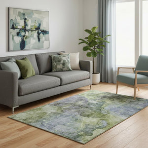 HomeRoots 5' X 8' Olive Green & Gray Abstract Area Rug - Washable, UV Protected, Stylish & Durable Design! 656324