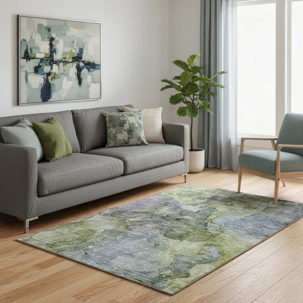 HomeRoots 5' X 8' Olive Green & Gray Abstract Area Rug - Washable, UV Protected, Stylish & Durable Design! 656324