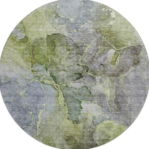 HomeRoots 8' Olive Green and Gray Abstract Washable Round Rug – Durable, Stylish, UV-Protected for High Traffic Areas 656325