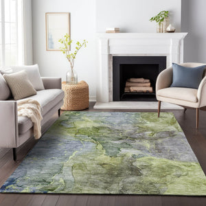 HomeRoots 9' X 12' Olive Green and Gray Abstract Area Rug - Washable, UV-Protected, Perfect for High-Traffic Spaces! 656327