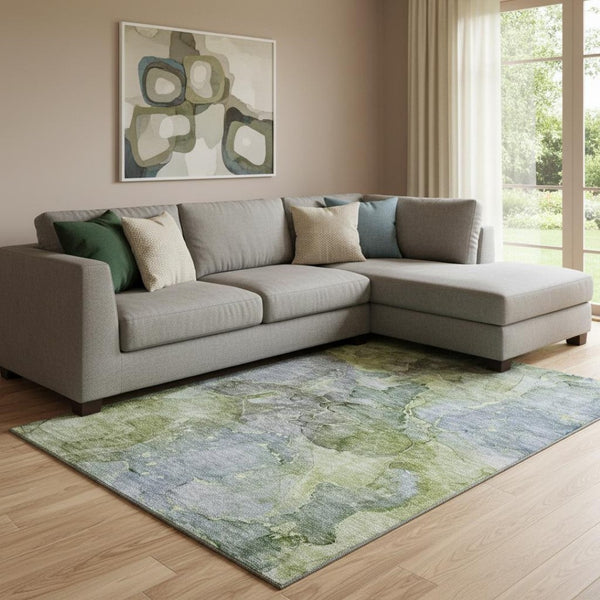 HomeRoots 9' X 12' Olive Green and Gray Abstract Area Rug - Washable, UV-Protected, Perfect for High-Traffic Spaces! 656327