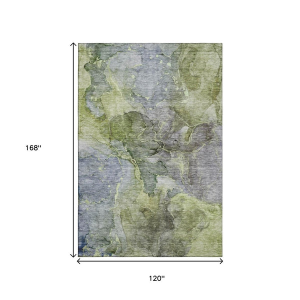 HomeRoots 10' X 14' Olive Green and Gray Abstract Washable Area Rug with Stain Resistance and UV Protection 656328