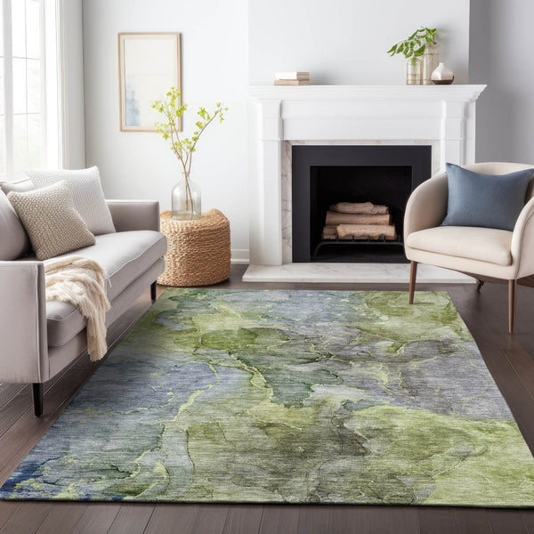 HomeRoots 10' X 14' Olive Green and Gray Abstract Washable Area Rug with Stain Resistance and UV Protection 656328
