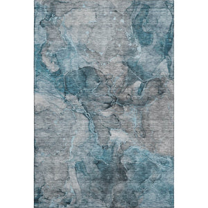 HomeRoots 5' X 8' Teal And Gray Abstract Area Rug – Durable, Washable, Stain-Resistant, UV Protected Design 656330