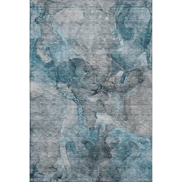 HomeRoots 5' X 8' Teal And Gray Abstract Area Rug – Durable, Washable, Stain-Resistant, UV Protected Design 656330