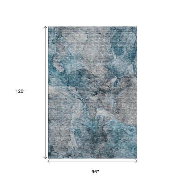 HomeRoots 8' X 10' Contemporary Teal & Gray Abstract Area Rug - Washable, UV Protected, Durable for Busy Homes 656332