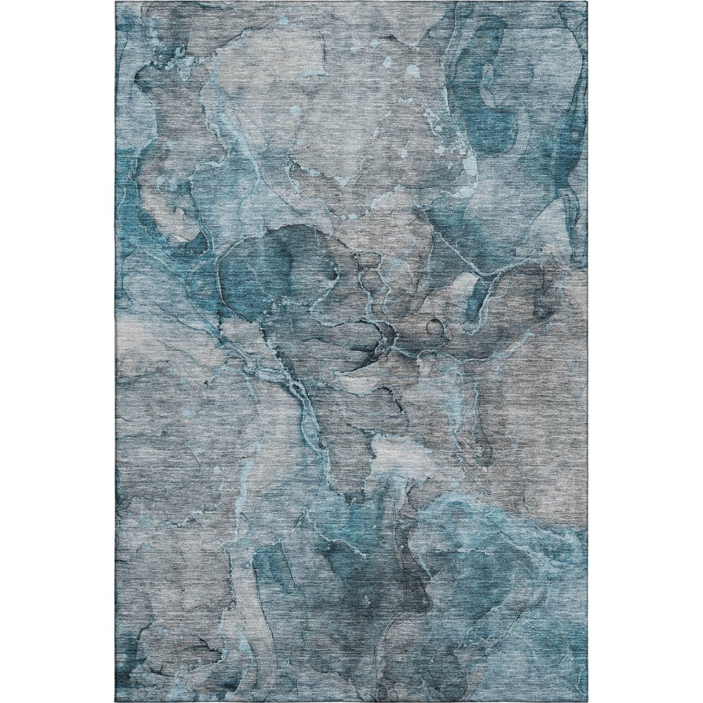 HomeRoots 8' X 10' Contemporary Teal & Gray Abstract Area Rug - Washable, UV Protected, Durable for Busy Homes 656332