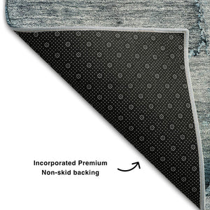 HomeRoots 8' X 10' Contemporary Teal & Gray Abstract Area Rug - Washable, UV Protected, Durable for Busy Homes 656332