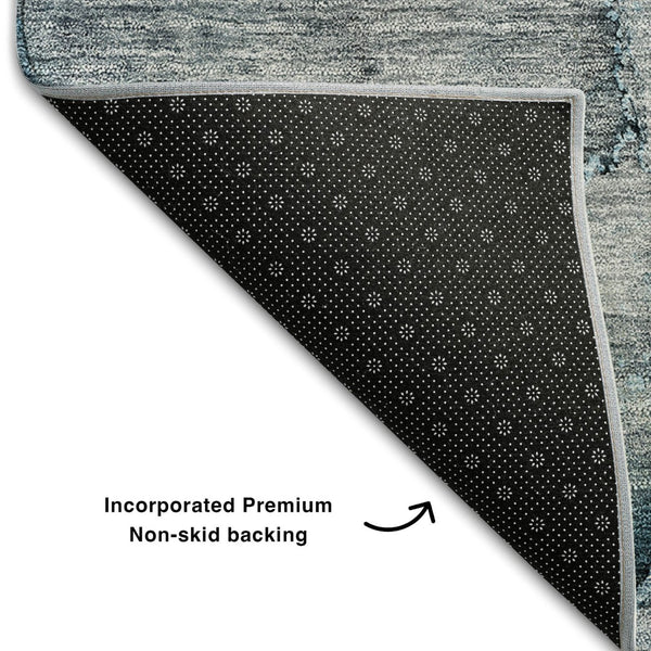 HomeRoots 9' X 12' Teal & Gray Abstract Area Rug - Washable, UV-Protected, Durable for Homes with Kids & Pets 656333
