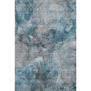 HomeRoots 9' X 12' Teal & Gray Abstract Area Rug - Washable, UV-Protected, Durable for Homes with Kids & Pets 656333