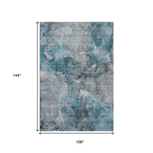 HomeRoots 9' X 12' Teal & Gray Abstract Area Rug - Washable, UV-Protected, Durable for Homes with Kids & Pets 656333