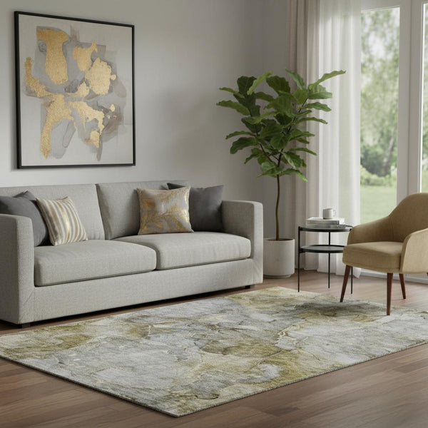 HomeRoots 5' X 8' Washable Taupe and Brown Abstract Area Rug with UV Protection - Perfect for Busy Homes! 656336