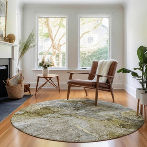HomeRoots 8' Taupe and Brown Abstract Round Rug – Washable, UV-Protected, Durable for Family Living Areas 656337