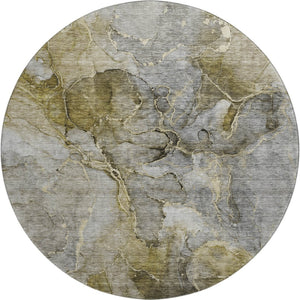 HomeRoots 8' Taupe and Brown Abstract Round Rug – Washable, UV-Protected, Durable for Family Living Areas 656337