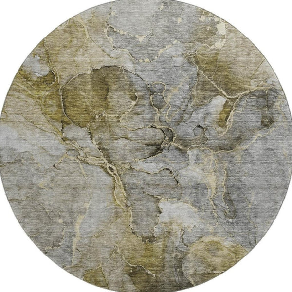 HomeRoots 8' Taupe and Brown Abstract Round Rug – Washable, UV-Protected, Durable for Family Living Areas 656337