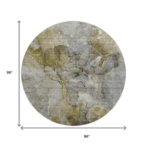 HomeRoots 8' Taupe and Brown Abstract Round Rug – Washable, UV-Protected, Durable for Family Living Areas 656337