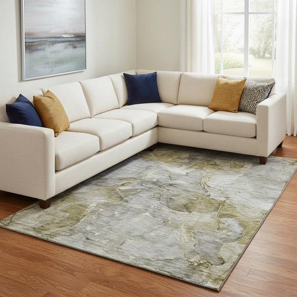 HomeRoots 8' X 10' Abstract Taupe & Brown Washable Area Rug with UV Protection for Modern Homes & Pets 656338