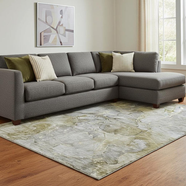 HomeRoots 9' X 12' Taupe And Brown Abstract Area Rug - Washable, UV Protected, Stylish & Durable for Any Space 656339