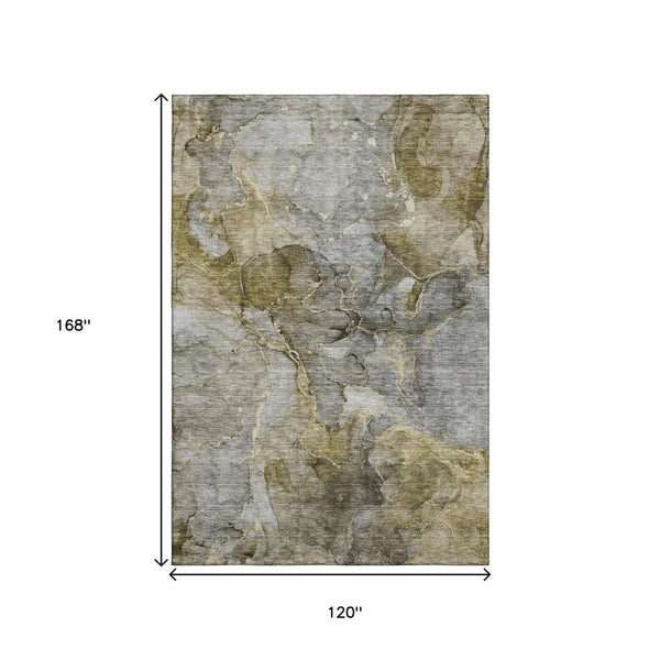 HomeRoots 10' X 14' Taupe & Brown Abstract Area Rug - Washable, UV Protected, Perfect for Busy Homes! 656340