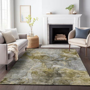 HomeRoots 10' X 14' Taupe & Brown Abstract Area Rug - Washable, UV Protected, Perfect for Busy Homes! 656340