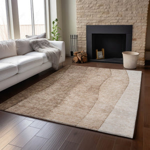HomeRoots 5' X 8' Brown And Ivory Ombre Area Rug - Stylish, Washable, UV-Protected for Busy Homes with Kids & Pets 656342