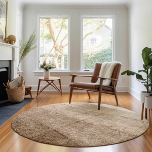 HomeRoots 8' Brown Ombre Round Rug - Washable, UV-Protected, Durable Polyester for Modern Homes & Families 656343