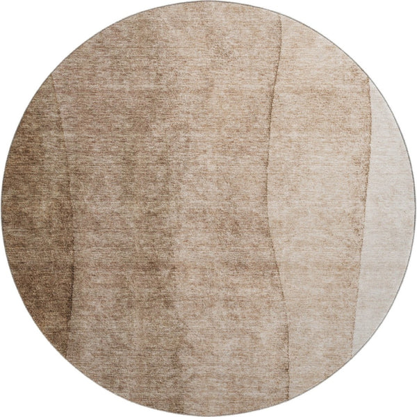 HomeRoots 8' Brown Ombre Round Rug - Washable, UV-Protected, Durable Polyester for Modern Homes & Families 656343