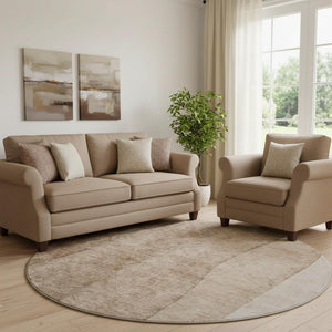 HomeRoots 8' Brown Ombre Round Rug - Washable, UV-Protected, Durable Polyester for Modern Homes & Families 656343