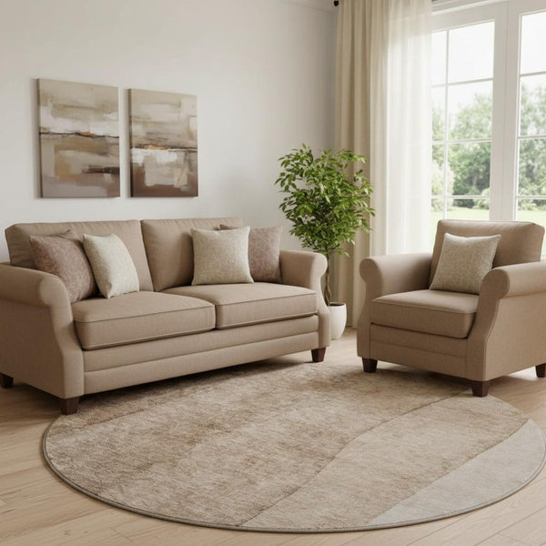 HomeRoots 8' Brown Ombre Round Rug - Washable, UV-Protected, Durable Polyester for Modern Homes & Families 656343