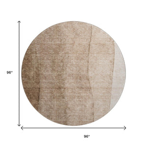 HomeRoots 8' Brown Ombre Round Rug - Washable, UV-Protected, Durable Polyester for Modern Homes & Families 656343