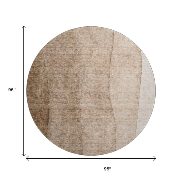 HomeRoots 8' Brown Ombre Round Rug - Washable, UV-Protected, Durable Polyester for Modern Homes & Families 656343
