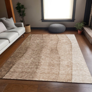 HomeRoots 9' X 12' Brown Ombre Area Rug - Washable, UV Protected, Durable, Stain-Resistant for Modern Homes 656345