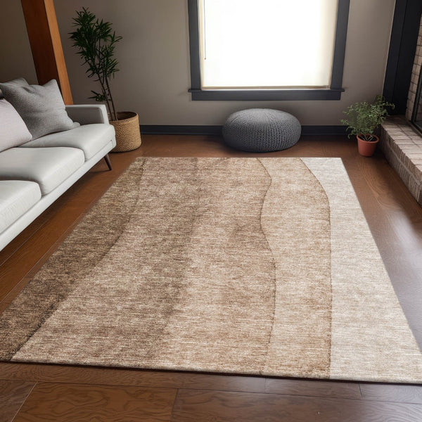 HomeRoots 9' X 12' Brown Ombre Area Rug - Washable, UV Protected, Durable, Stain-Resistant for Modern Homes 656345