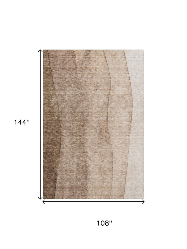 HomeRoots 9' X 12' Brown Ombre Area Rug - Washable, UV Protected, Durable, Stain-Resistant for Modern Homes 656345