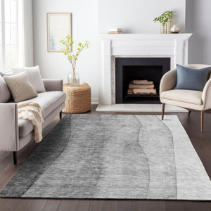 HomeRoots 5' X 8' Gray and Silver Ombre Area Rug - Washable, UV Protected, Durable Design for Busy Homes 656348