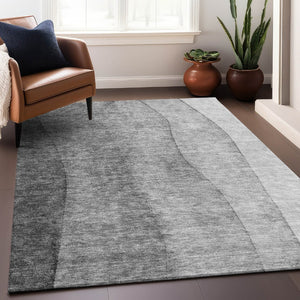 HomeRoots 5' X 8' Gray and Silver Ombre Area Rug - Washable, UV Protected, Durable Design for Busy Homes 656348