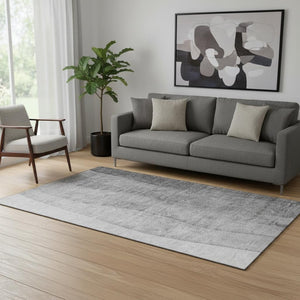 HomeRoots 5' X 8' Gray and Silver Ombre Area Rug - Washable, UV Protected, Durable Design for Busy Homes 656348
