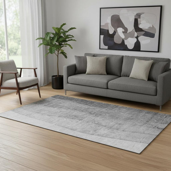 HomeRoots 5' X 8' Gray and Silver Ombre Area Rug - Washable, UV Protected, Durable Design for Busy Homes 656348