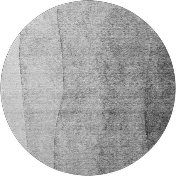 HomeRoots 8' Modern Gray and Silver Ombre Washable Round Rug with UV Protection for High-Traffic Homes 656349