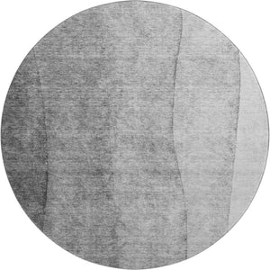 HomeRoots 8' Modern Gray and Silver Ombre Washable Round Rug with UV Protection for High-Traffic Homes 656349